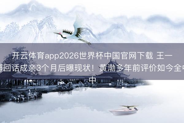 开云体育app2026世界杯中国官网下载 王一博回话成亲3个月后曝现状！黄渤多年前评价如今全中
